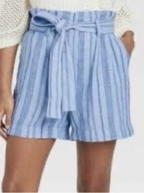 NWT a new day Light Blue & Navy Striped Tie-Waist Shorts
